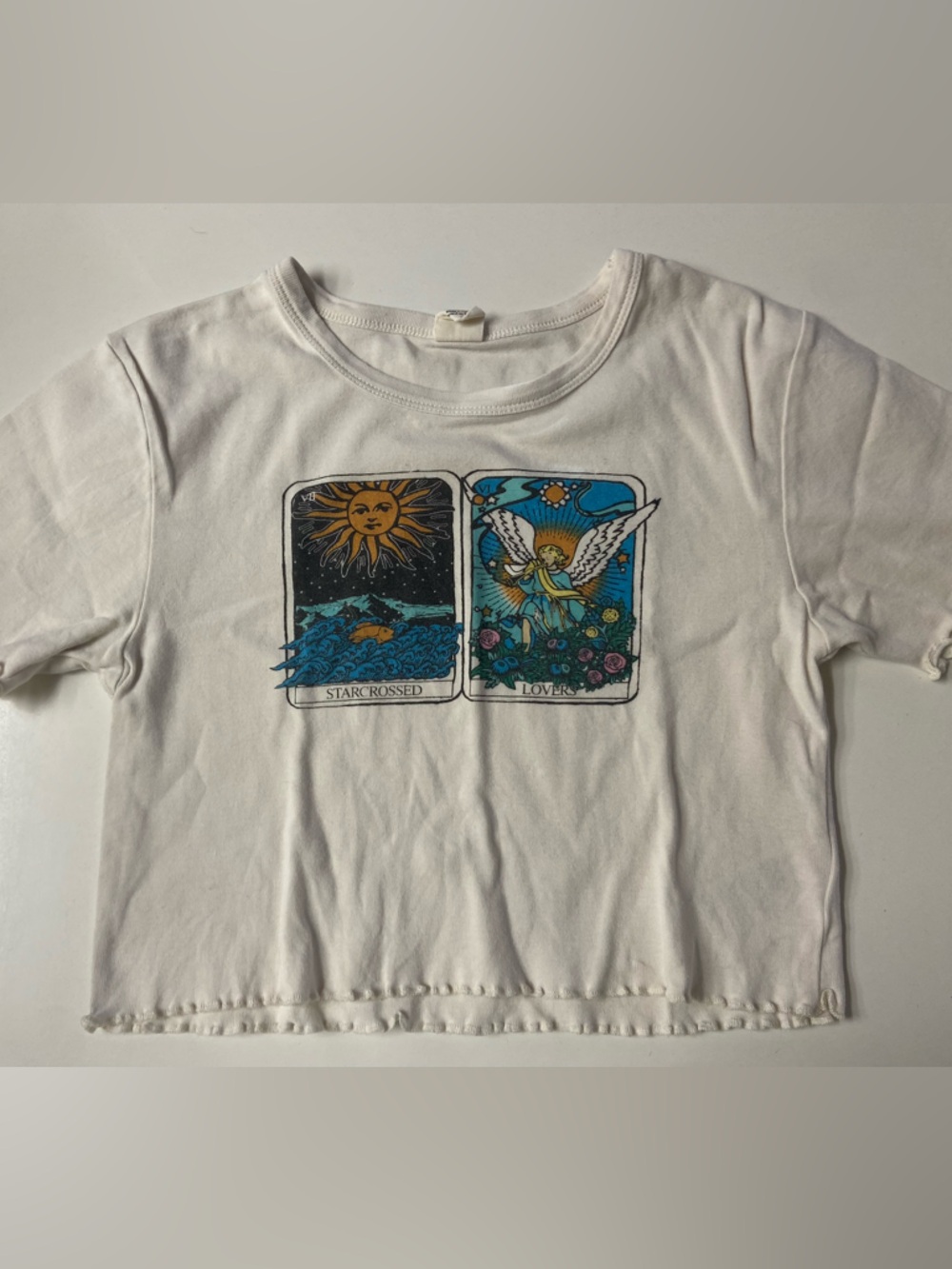 Urban Outfitters White Kids/Teen/Young Adult Tee with Sun & Angel Tarot Graphics
